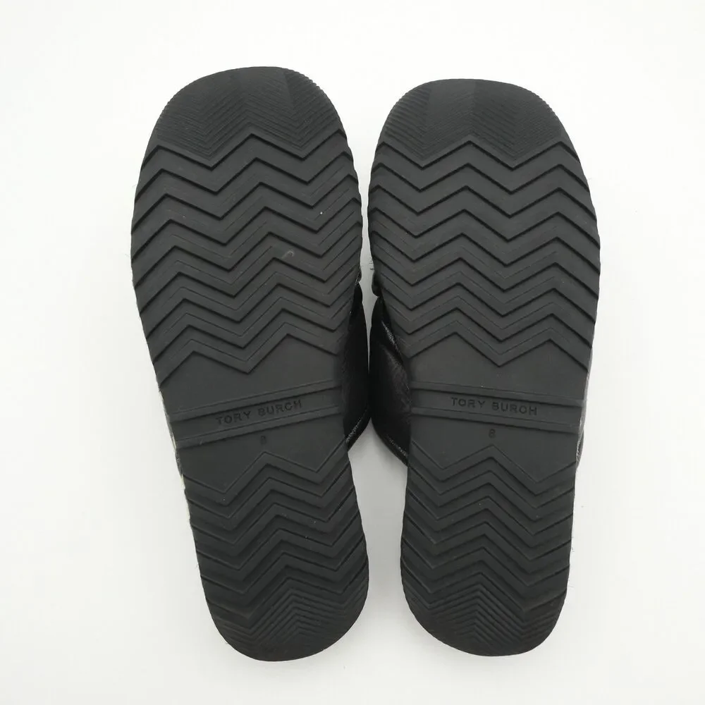Tory Burch Criss Cross Women's 8 Leather Espadrille Slide Sandals Black Leather